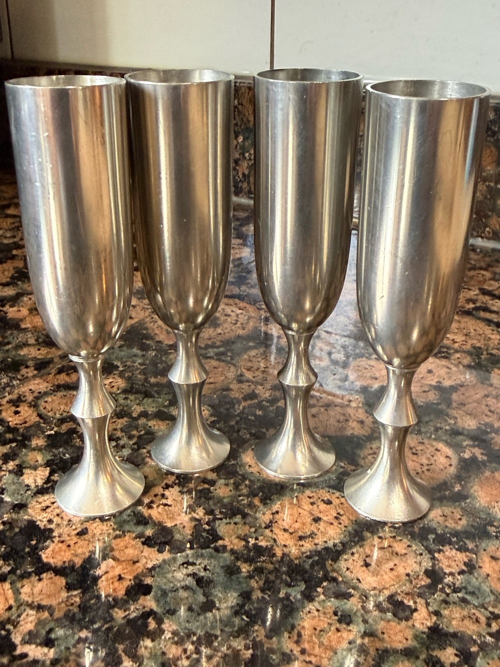 MCM Metawa Holland Pewter Liqueur Shot Glasses Set of 4 Mid Century